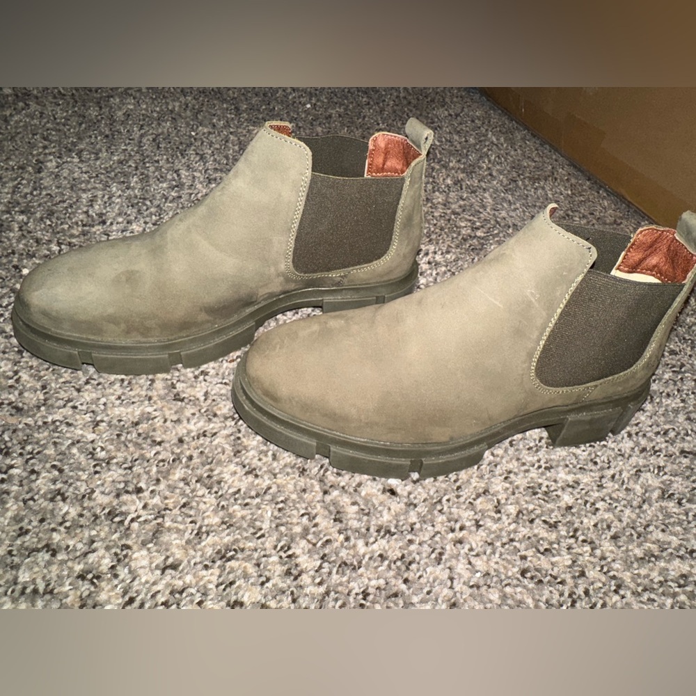 Bos. & Co. Olive Green Suede Chelsea Booties